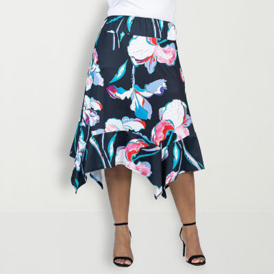 24seven Comfort Apparel Womens Midi A-Line Skirt-Plus