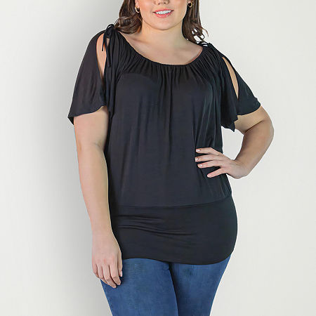 24seven Comfort Apparel Plus Womens Scoop Neck Short Sleeve Tunic Top, 2x, Black