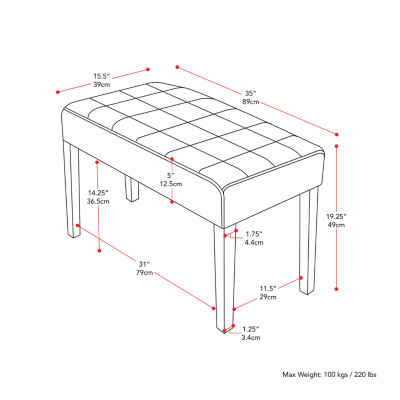 Corliving California 24 Panel Tufted Bench