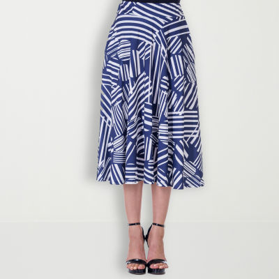 24seven Comfort Apparel Womens Stretch Fabric Midi A-Line Skirt