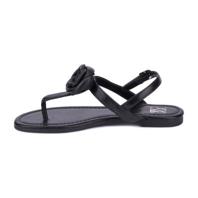 New York & Company Womens Rosette T-Strap Flat Sandals
