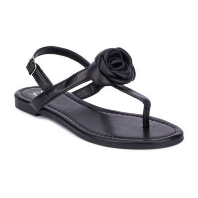 New York & Company Womens Rosette T-Strap Flat Sandals