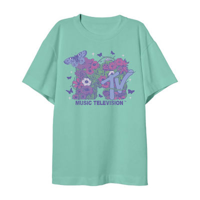 Oversized Big Girls Round Neck Short Sleeve MTV Graphic T-Shirt