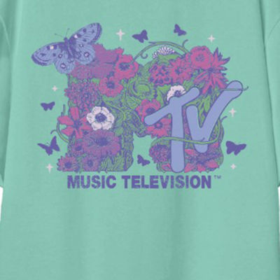 Big Girls Oversized Round Neck Short Sleeve MTV Graphic T-Shirt