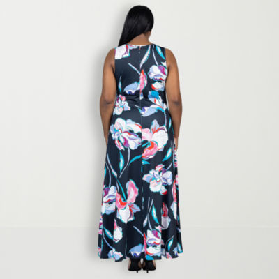 24seven Comfort Apparel Womens Plus Short Sleeve Floral Maxi Dress