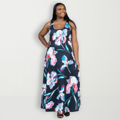 24seven Comfort Apparel Womens Plus Short Sleeve Floral Maxi Dress