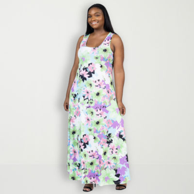 24seven Comfort Apparel Womens Short Sleeve Paisley Plus Maxi Dress