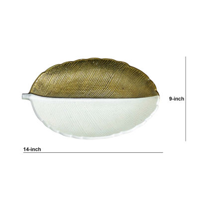 Nearly Natural 14" Gold And White Leaf Decorative Tray