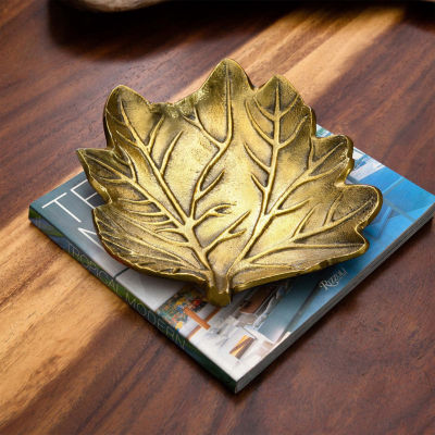 Nearly Natural 10" Gold Tree Of Life Leaf Decorative Tray