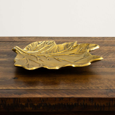 Nearly Natural 10" Gold Tree Of Life Leaf Decorative Tray