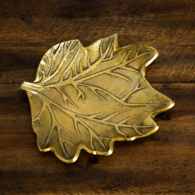 Nearly Natural 10" Gold Tree Of Life Leaf Decorative Tray