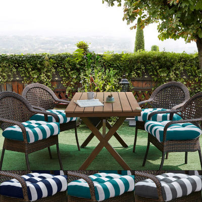 Sweet Home Collection™ Havana Stripe Patio Cushions Indoor/Outdoor Reversible Chair Pads Tufted 19" x 19"