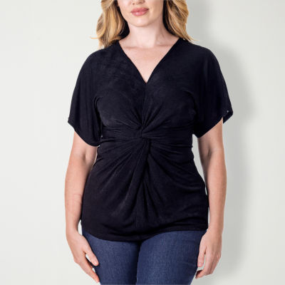 24seven Comfort Apparel Womens V Neck Short Sleeve Blouse