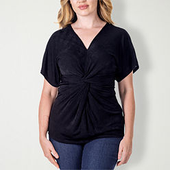 売れ筋商品|||２４セブンコンフォート カットソー トップス レディース Women's Relaxed Fit Ribbed Knit V Neck Sweatshirt Top Black 24seven Comfort Apparel Tops for Women - JCPenney