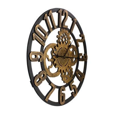 Northlight 24" Battery Operated Gold And Black With Cogs Wall Clock