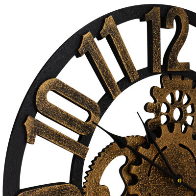 Northlight 24" Battery Operated Gold And Black With Cogs Wall Clock