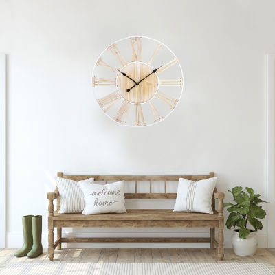 Northlight 28" White Battery Operated Roman Numeral With Metal Frame Wall Clock