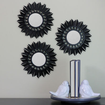 Northlight 9.5" Floral Sunburst Matte Black Round Wall Mirror