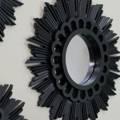 Northlight 9.5" Floral Sunburst Matte Black Wall Mirror