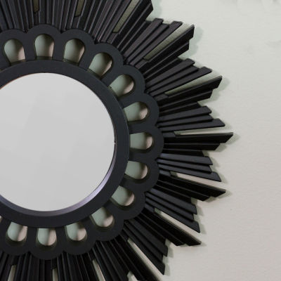 Northlight 9.5" Floral Sunburst Matte Black Round Wall Mirror