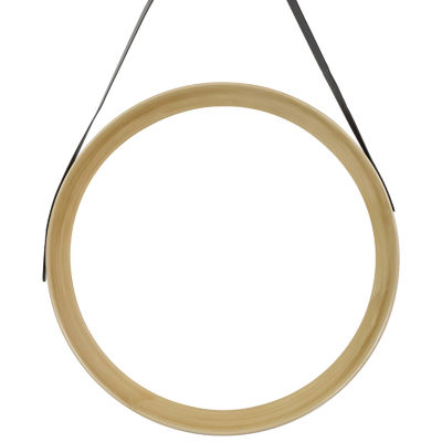 Northlight 20" Wooden Finish With Black Hanging Strap Round Wall Mirror