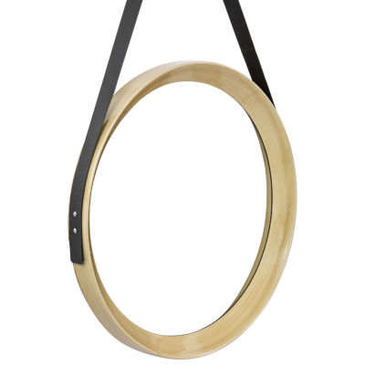 Northlight 20" Wooden Finish With Black Hanging Strap Round Wall Mirror