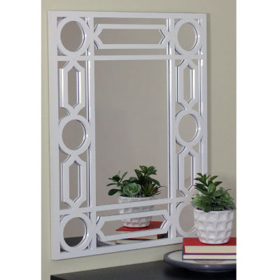 Northlight 29.5" White Framed Geometric Openwork Rectangular Wall Mirror