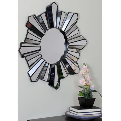 Northlight 25" Sparkling Sunburst Matte Black Round Wall Mirror