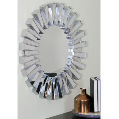Northlight 25.5" Silver Aztec Sunburst Round Wall Mirror