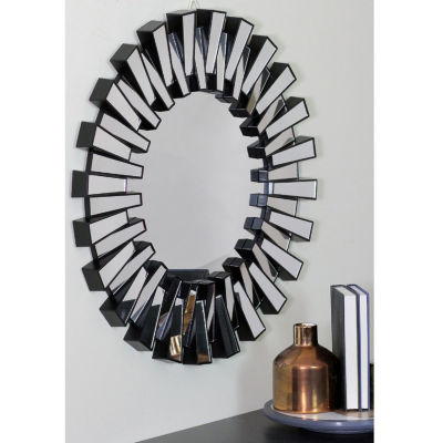 Northlight 25.5" Matte Black Aztec Sunburst Round Wall Mirror