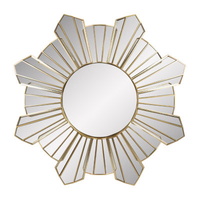 Northlight 25" Shiny Gold Sunburst Wave Glass Round Wall Mirror