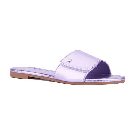 New York & Company Womens Adelle Adjustable Strap Flat Sandals, 7 Medium, Purple