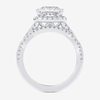 (G-H / Si1-Si2) Womens 1 1/2 CT. T.W. Lab Grown White Diamond 14K Rose Gold Side Stone Halo Bridal Set