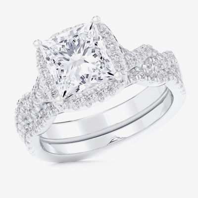 (G-H / Si1-Si2) Womens 1 1/2 CT. T.W. Lab Grown White Diamond 14K Rose Gold Side Stone Halo Bridal Set