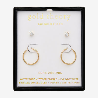 Gold Theory White Cubic Zirconia Gold Tone Round Pair Earring Set