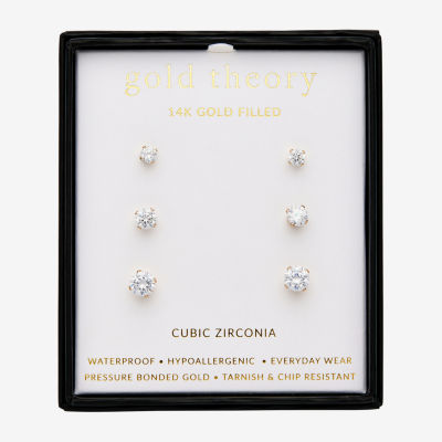 Gold Theory White Cubic Zirconia Gold Tone Round 3 Pair Earring Set