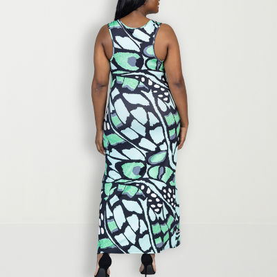 24seven Comfort Apparel Womens Plus Sleeveless Abstract Maxi Dress