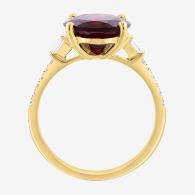 Effy Final Call Limited Quantities! Womens 1/7 CT. T.W. Genuine Red Garnet 14K Gold Oval Side Stone Cocktail Ring