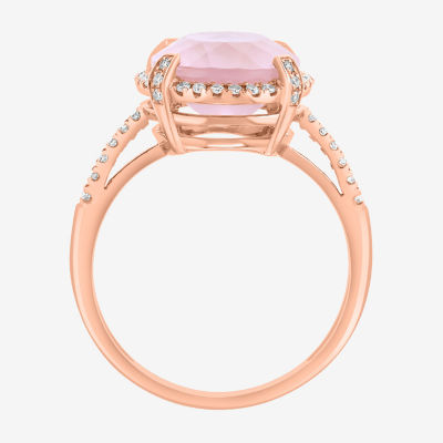 Effy Final Call Limited Quantities! Womens 1/6 CT. T.W. Genuine Pink Quartz 14K Rose Gold Oval Halo Cocktail Ring