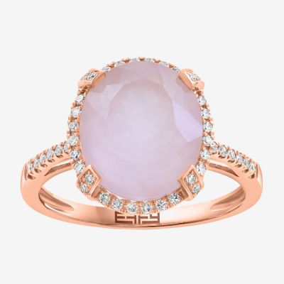 Effy Final Call Limited Quantities! Womens 1/6 CT. T.W. Genuine Pink Quartz 14K Rose Gold Oval Halo Cocktail Ring