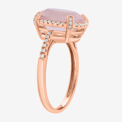 Effy Final Call Limited Quantities! Womens 1/6 CT. T.W. Genuine Pink Quartz 14K Rose Gold Oval Halo Cocktail Ring