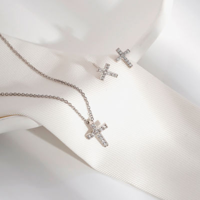 Diamonart Womens Cubic Zirconia Sterling Silver Cross 2-pc. Jewelry Set