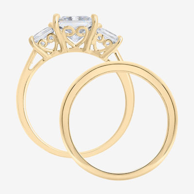 Diamonart Womens Cubic Zirconia 14K Gold Over Silver 3-Stone Bridal Set