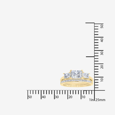 Diamonart Womens Cubic Zirconia 14K Gold Over Silver 3-Stone Bridal Set