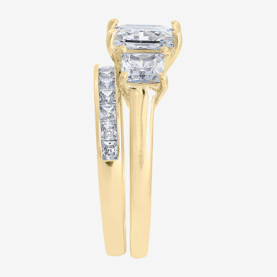 Diamonart Womens Cubic Zirconia 14K Gold Over Silver 3-Stone Bridal Set