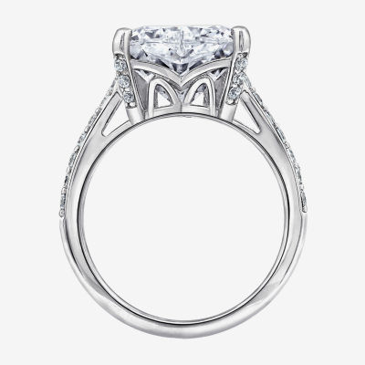 Diamonart Womens Cubic Zirconia Sterling Silver Heart Side Stone Engagement Ring