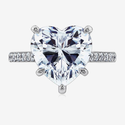 Diamonart Womens Cubic Zirconia Sterling Silver Heart Side Stone Engagement Ring