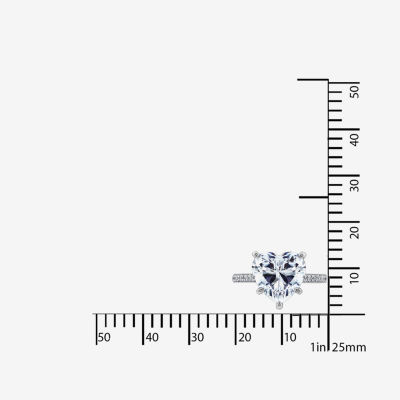 Diamonart Womens Cubic Zirconia Sterling Silver Heart Side Stone Engagement Ring