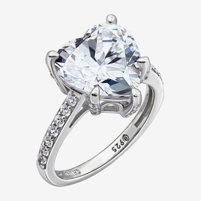 Diamonart Womens Cubic Zirconia Sterling Silver Heart Side Stone Engagement Ring