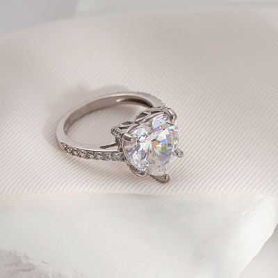 Diamonart Womens Cubic Zirconia Sterling Silver Heart Side Stone Engagement Ring